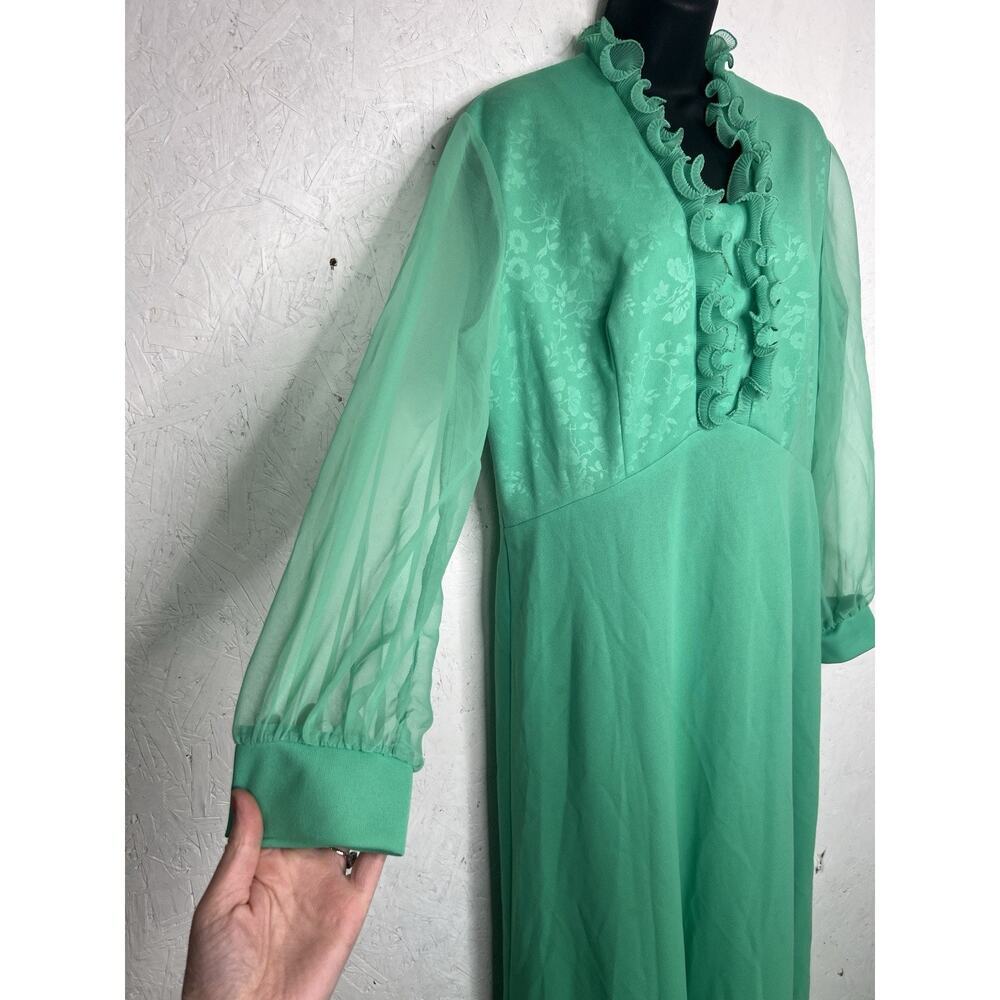 Vintage 70s Maxi Dress Ruffled Sheer Sleeves Floral Bodice Women’s Size Large - Picture 5 of 16